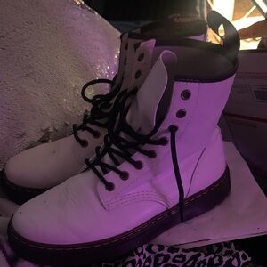 Dr. Martens White Lace-Up Combat Boots with Black Trim